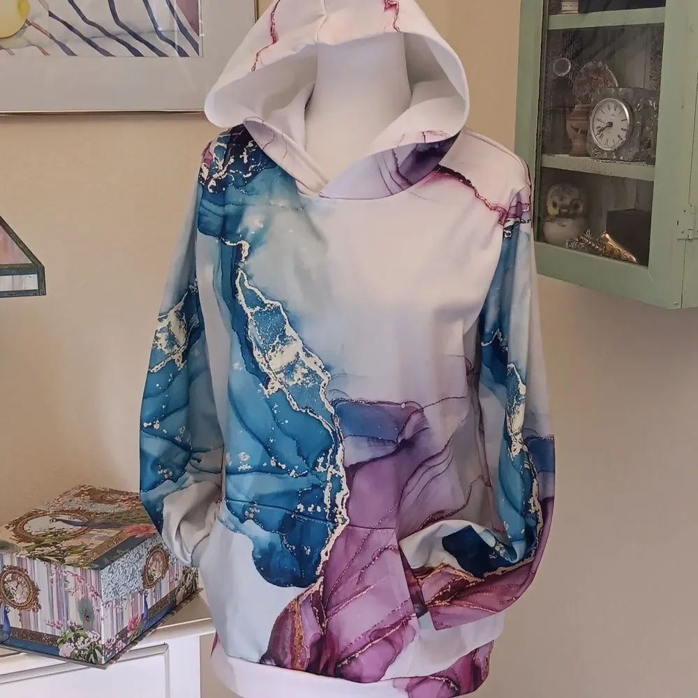 Abstract Blue and Cream Hoodie
